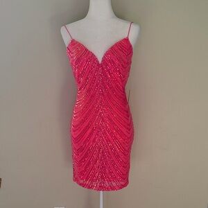 Windsor Women's Medium Neon Pink Sequin Spaghetti Strap Dress